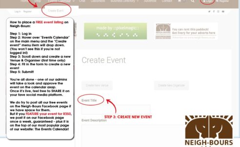 How to place a FREE event listing on the Neigh-Bours event calendar