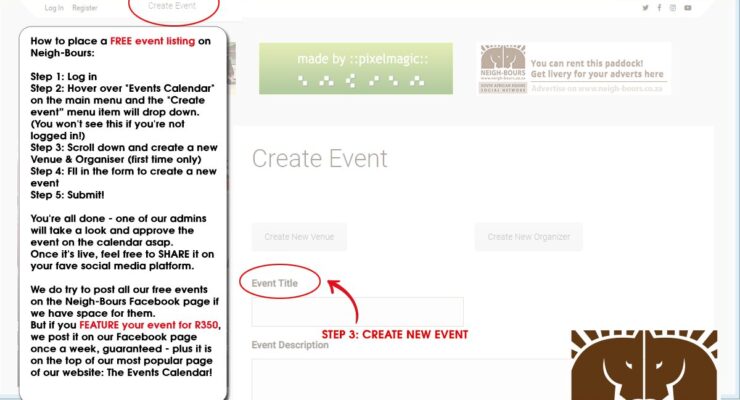How to place a FREE event listing on the Neigh-Bours event calendar